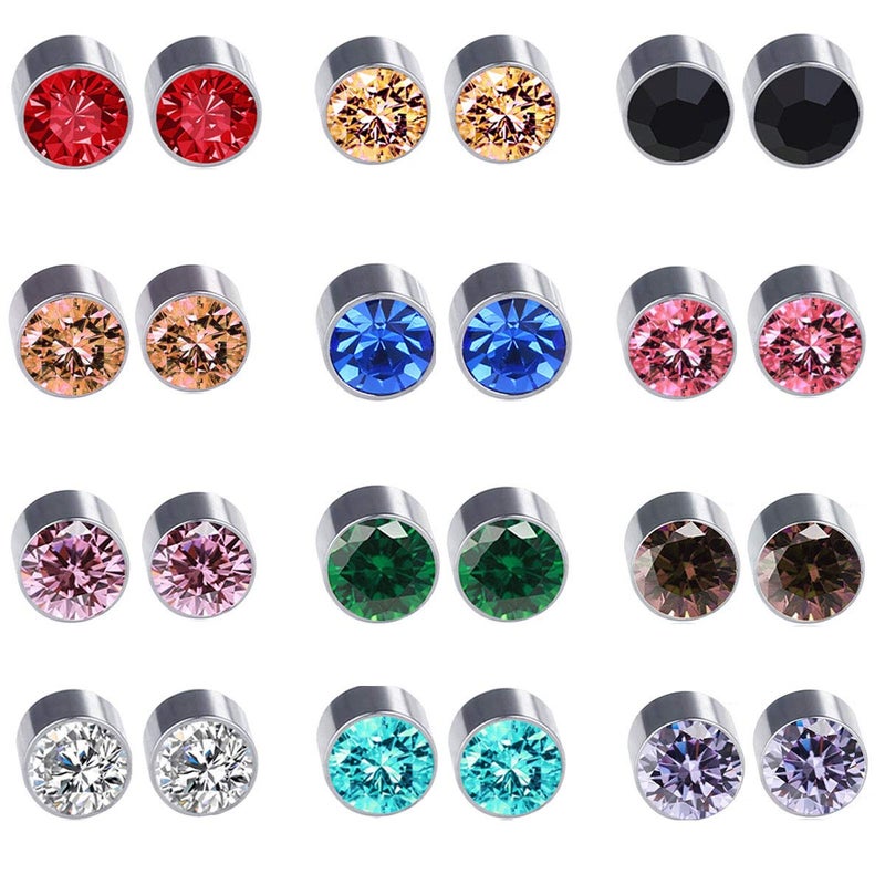 Spiritlele 12 Pairs Colors Crystal Magnetic Earrings Fake Stud Earrings Clip on Non Piercing Earrings Set (12 colors) - Image 1